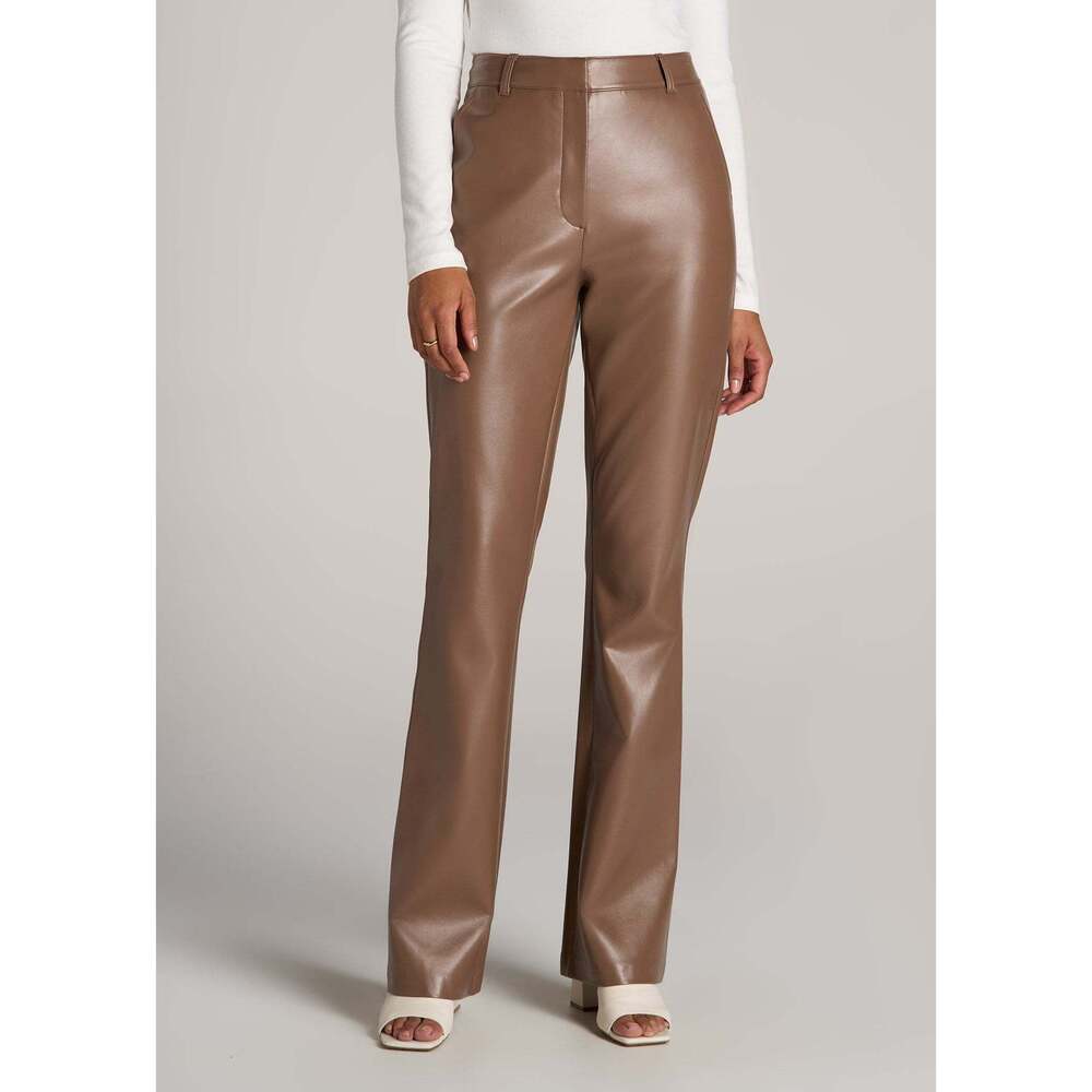 American Tall High Rise Flare Faux Leather Pants for Tall Women in Aztec Brown S
